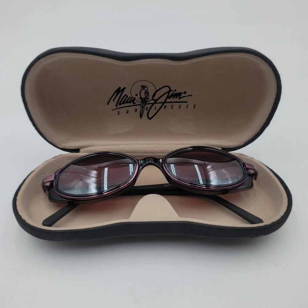 Maui Jim MJ-123-11 Sunglasses Purple Black Oval Wrap Vintage Sport with Case
